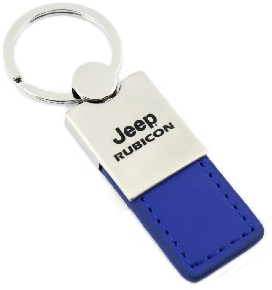 Jeep Rubicon Blue Leather Long Tab Logo Key Ring